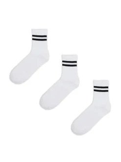 Sale Cropp 3 pack ch skarpet z czarnymi paskami biały
