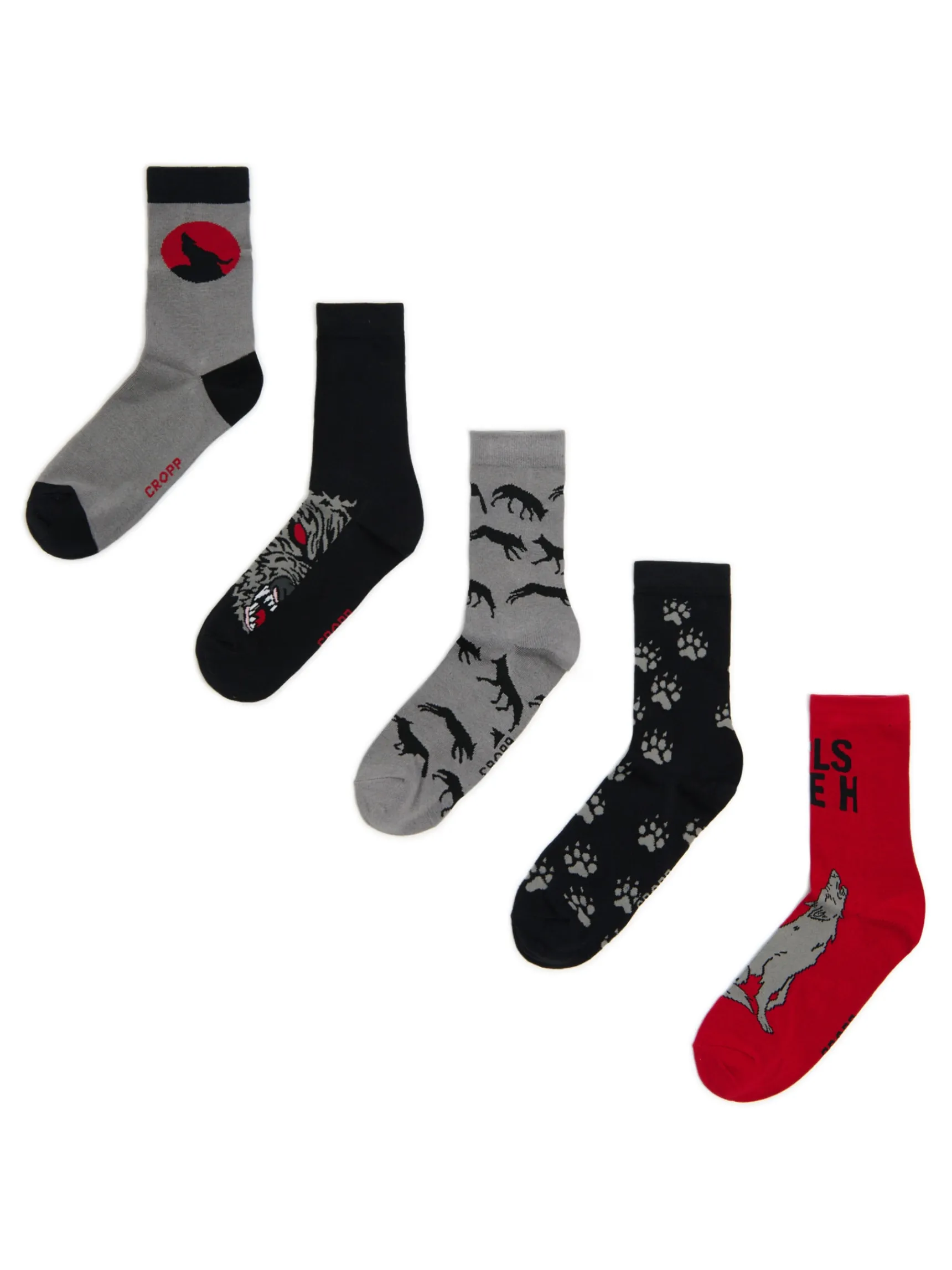 Clearance Cropp 5 pack skarpet z wilkami czarny