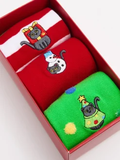 Discount Cropp 3 pack świątecznych skarpet z kotami wielobarwny