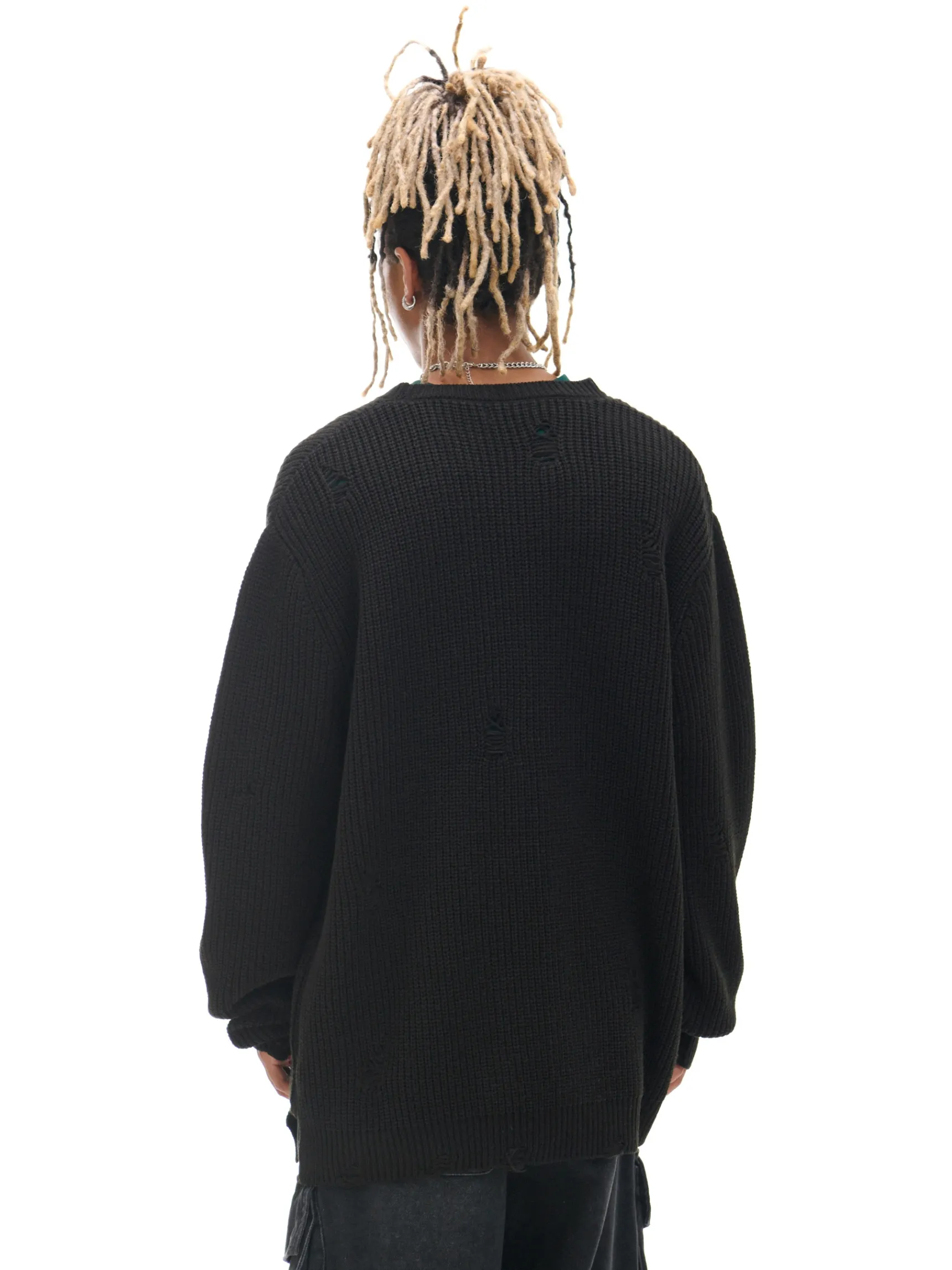 New Cropp Żakardowy sweter ze strzępieniami czarny