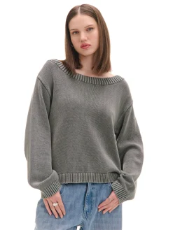 Best Cropp Antracytowy sweter z odkrytymi ramionami szary