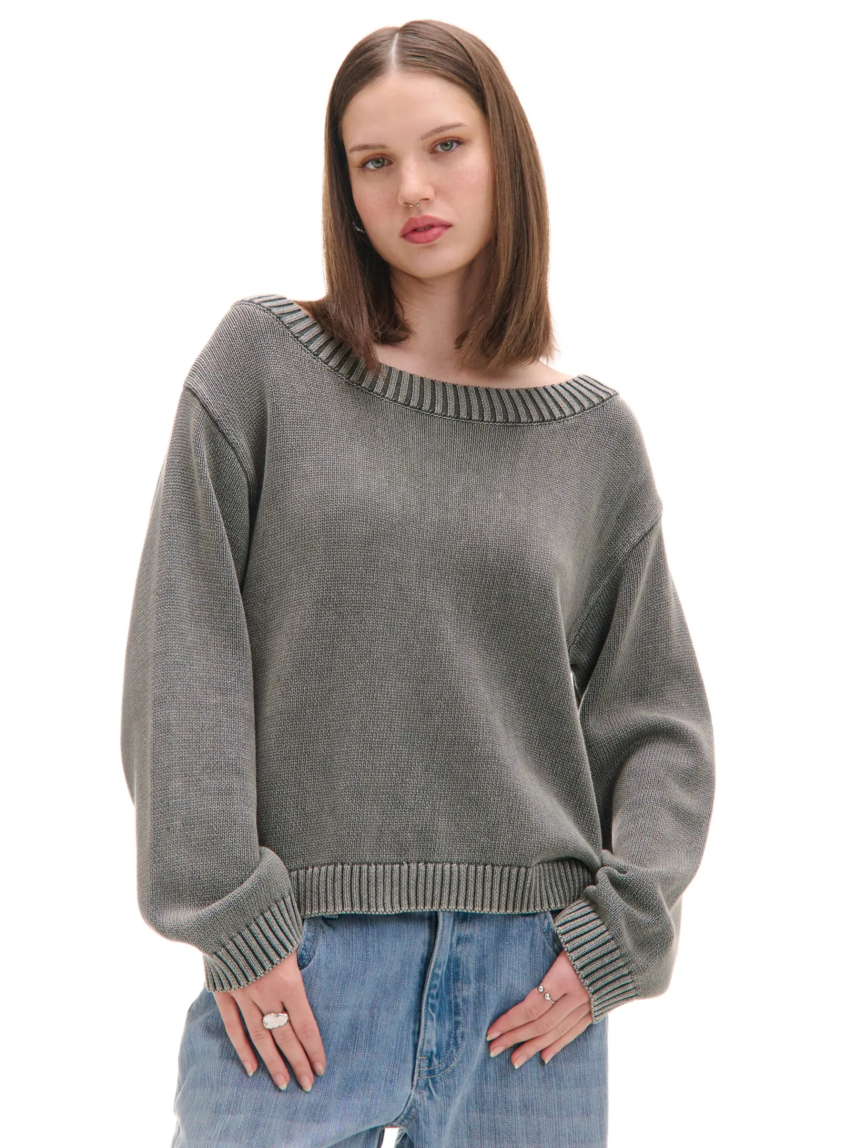 Best Cropp Antracytowy sweter z odkrytymi ramionami szary
