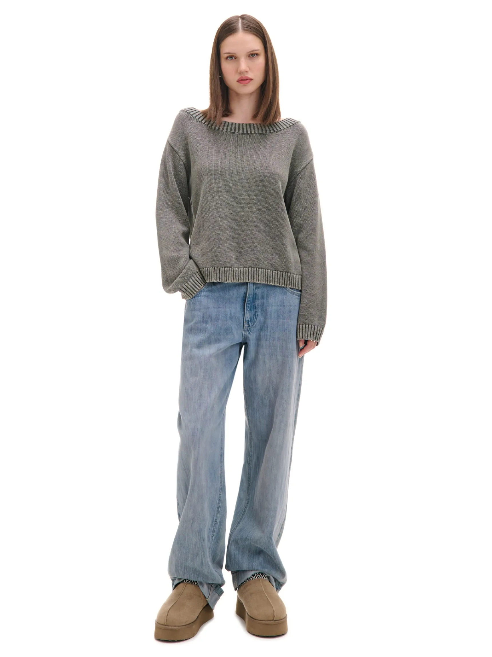 Best Cropp Antracytowy sweter z odkrytymi ramionami szary