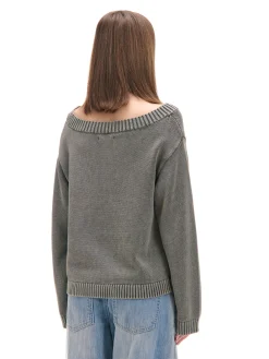 Best Cropp Antracytowy sweter z odkrytymi ramionami szary