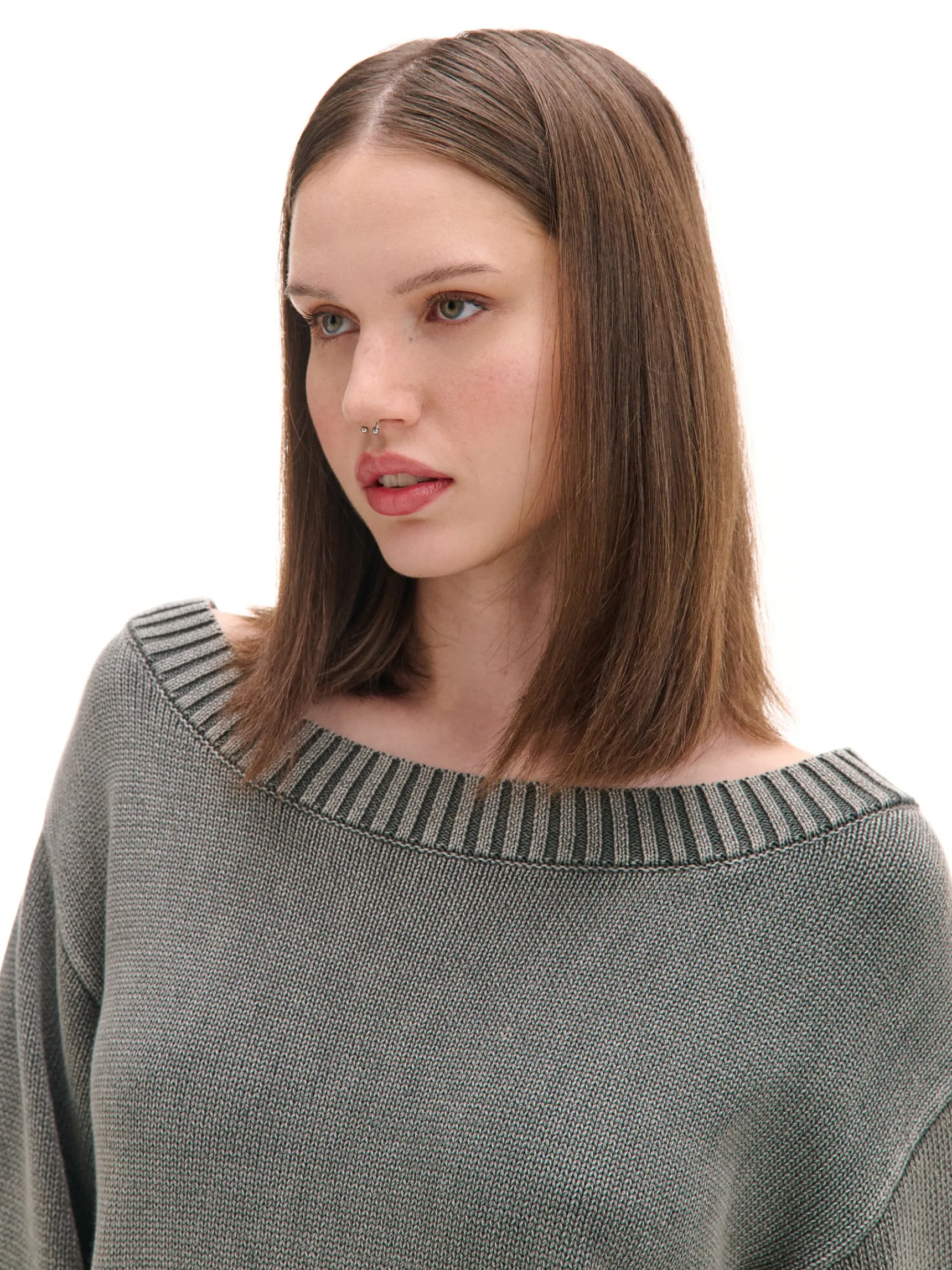 Best Cropp Antracytowy sweter z odkrytymi ramionami szary