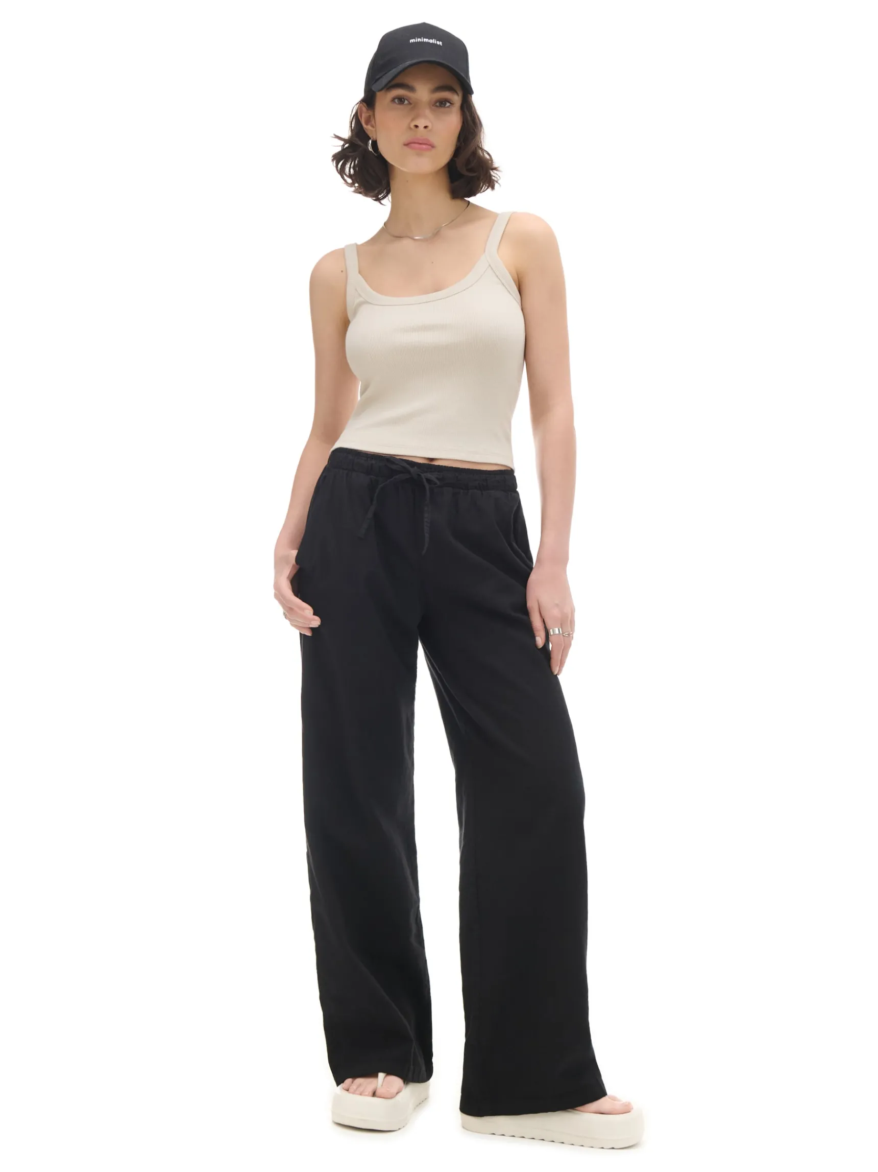 Sale Cropp Basic top na ramiączkach kremowy