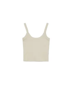 Sale Cropp Basic top na ramiączkach kremowy