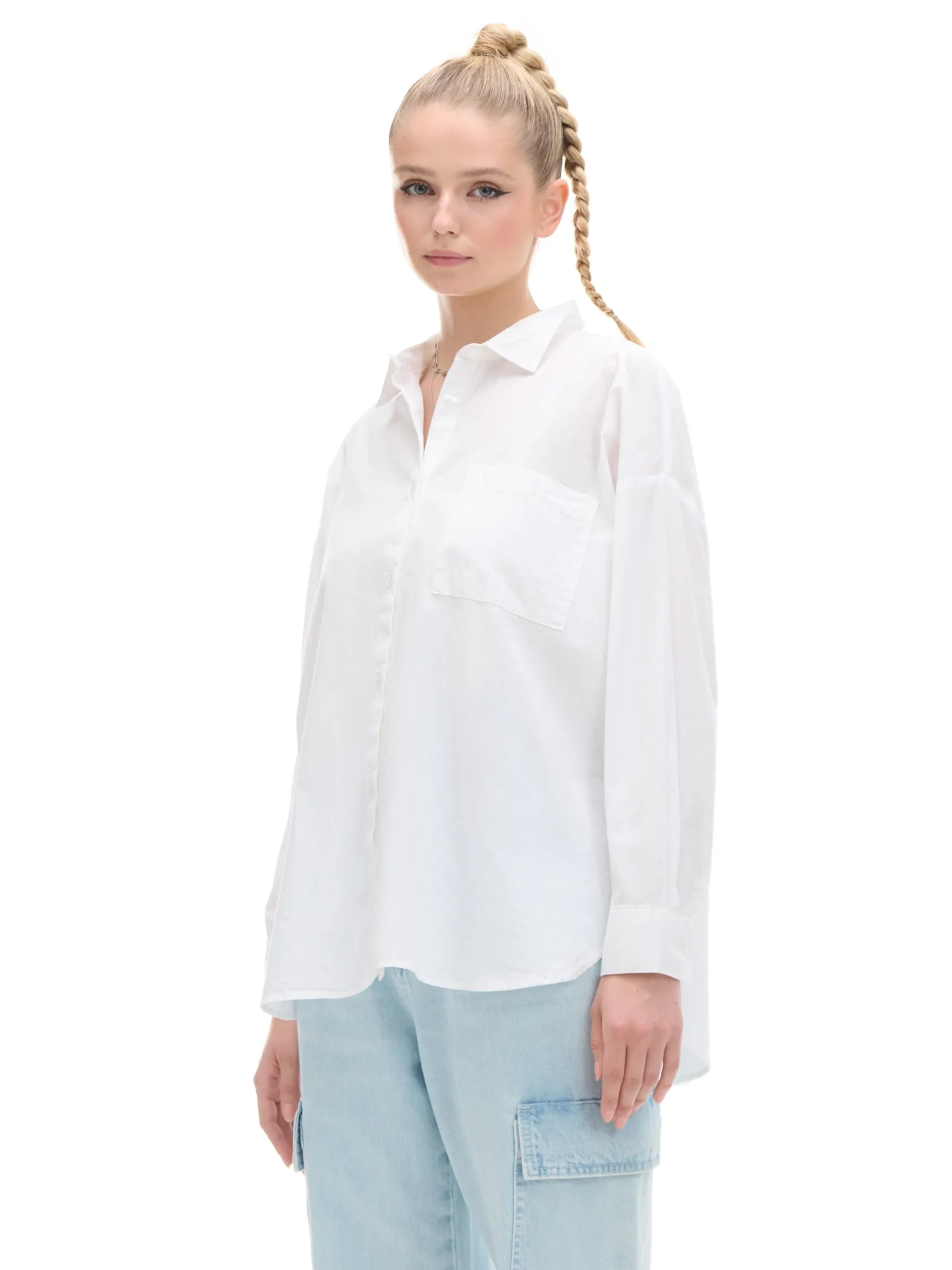 Clearance Cropp Bawełniana biała koszula oversize biały
