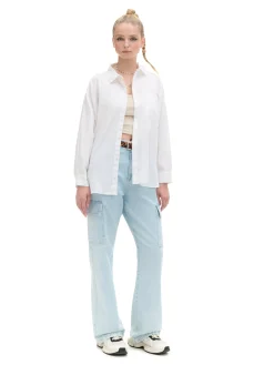 Clearance Cropp Bawełniana biała koszula oversize biały