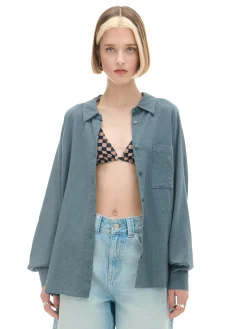 Discount Cropp Bawełniana koszula niebieski