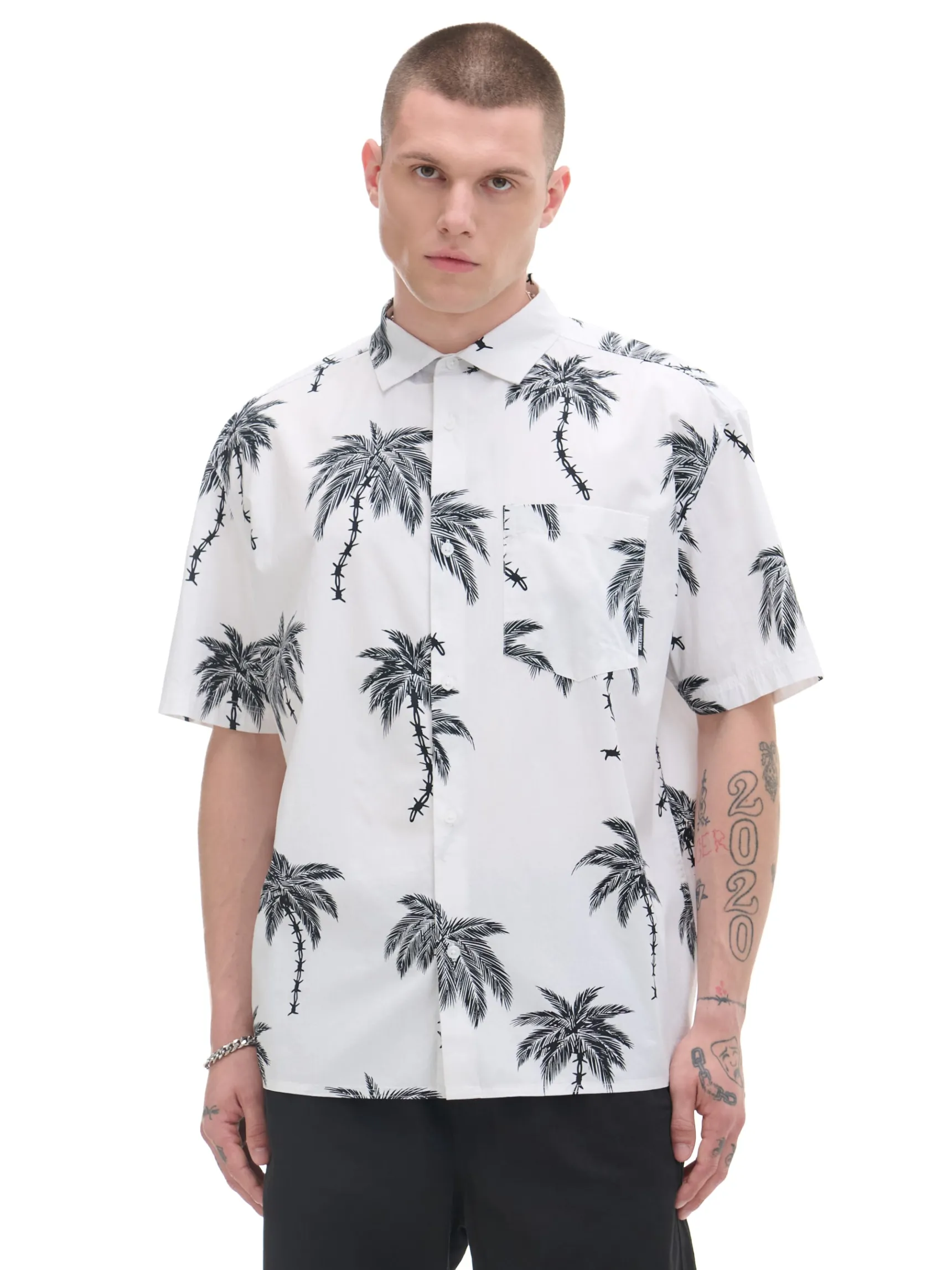 New Cropp Bawełniana koszula w hawajskim stylu biały