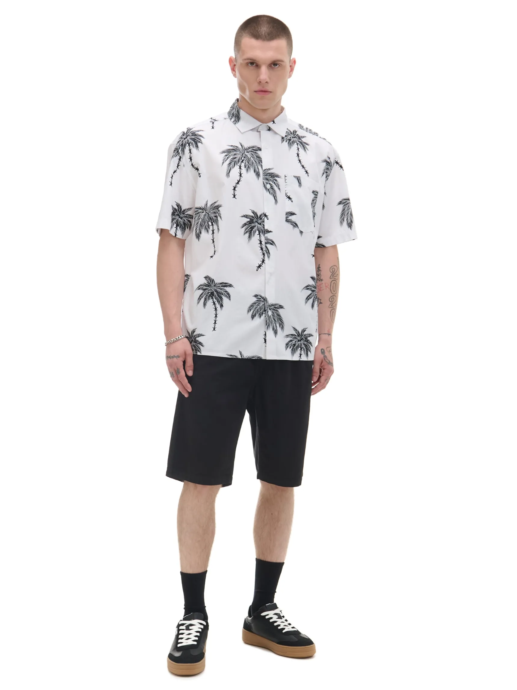 New Cropp Bawełniana koszula w hawajskim stylu biały
