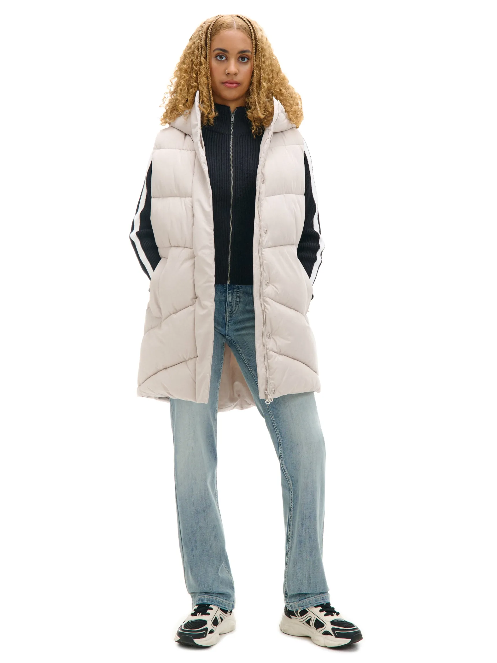 Fashion Cropp Beżowa kamizelka puffer z kapturem beżowy
