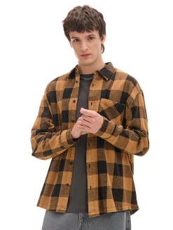 Best Cropp Beżowa koszula w kratę beżowy