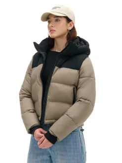 Sale Cropp Beżowa kurtka puffer z czarnym karczkiem beżowy