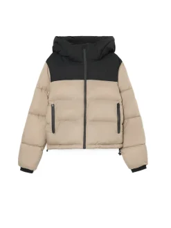 Sale Cropp Beżowa kurtka puffer z czarnym karczkiem beżowy