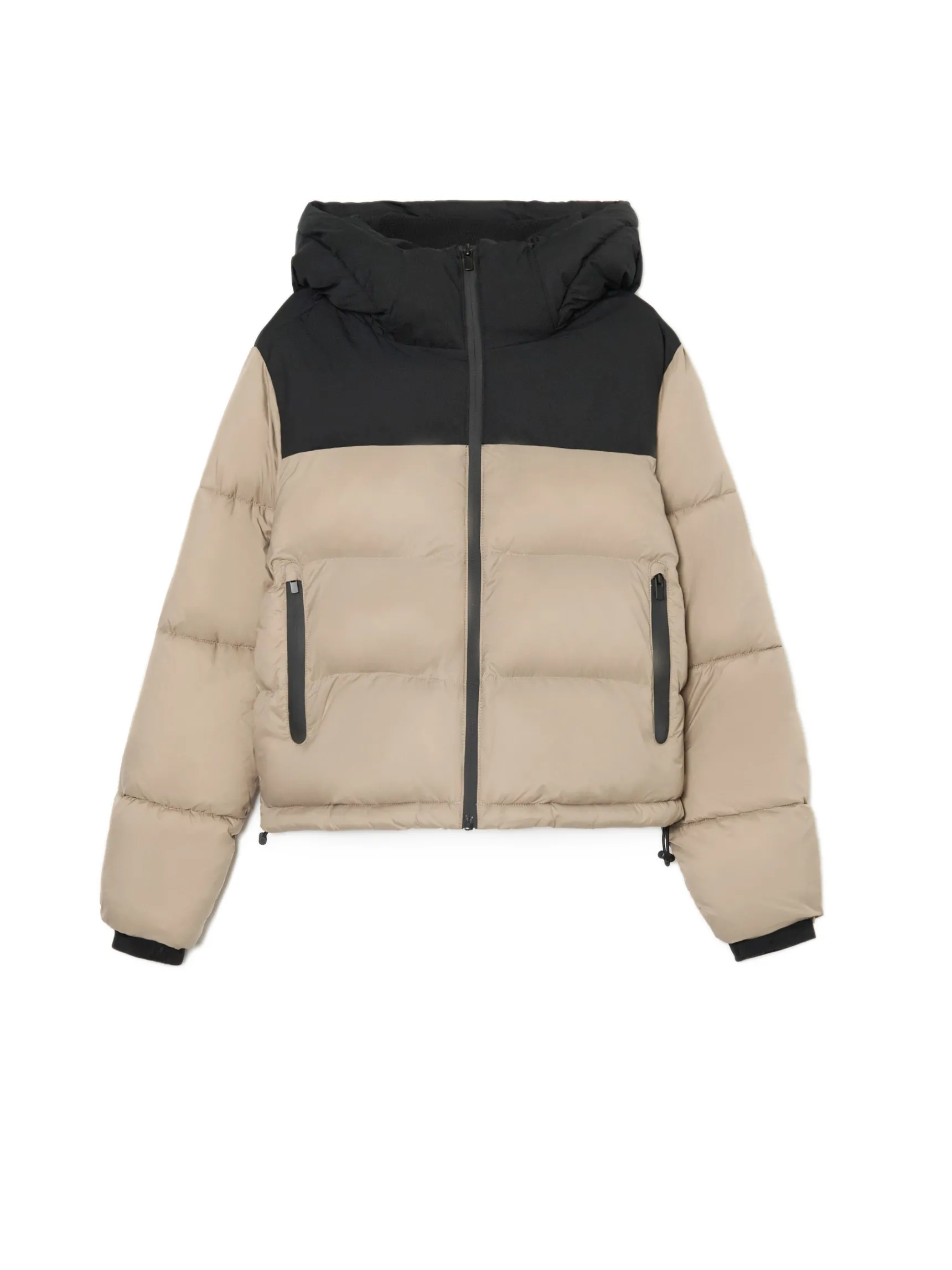 Sale Cropp Beżowa kurtka puffer z czarnym karczkiem beżowy