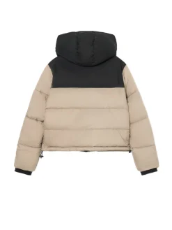 Sale Cropp Beżowa kurtka puffer z czarnym karczkiem beżowy
