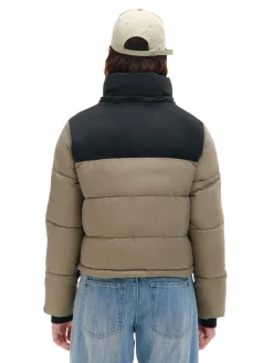 Sale Cropp Beżowa kurtka puffer z czarnym karczkiem beżowy