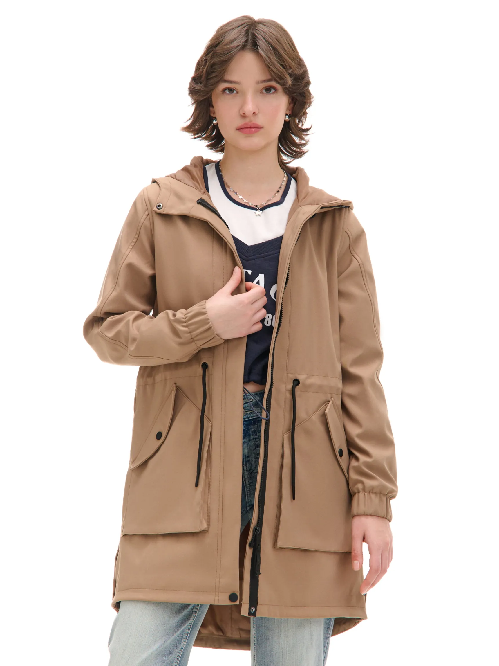 New Cropp Beżowa parka z kapturem beżowy