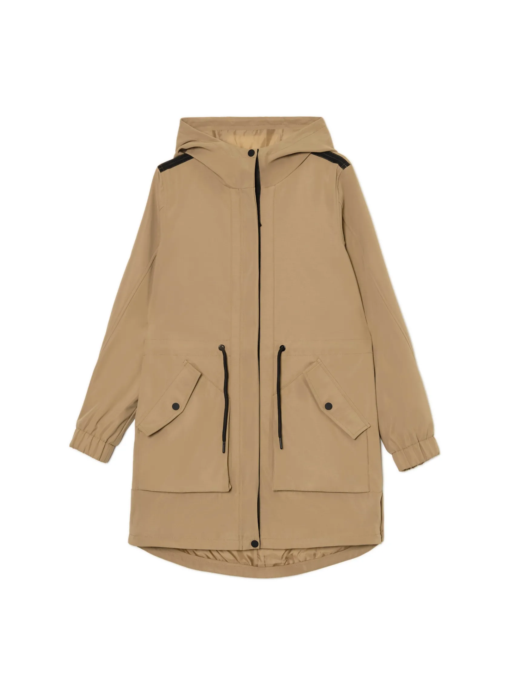 New Cropp Beżowa parka z kapturem beżowy