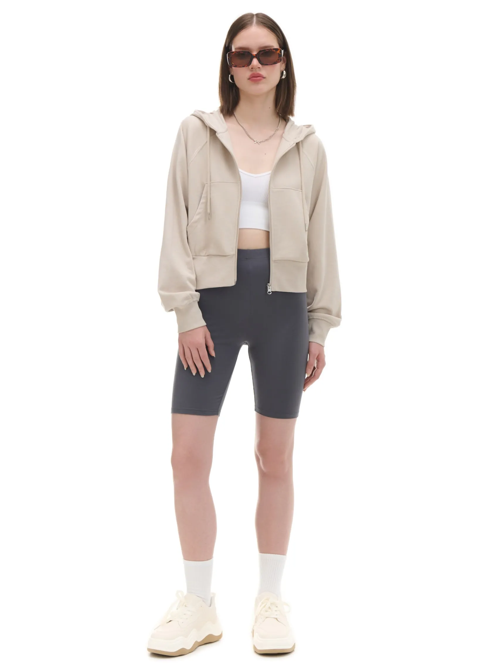 New Cropp Beżowa rozpinana bluza z kapturem beżowy