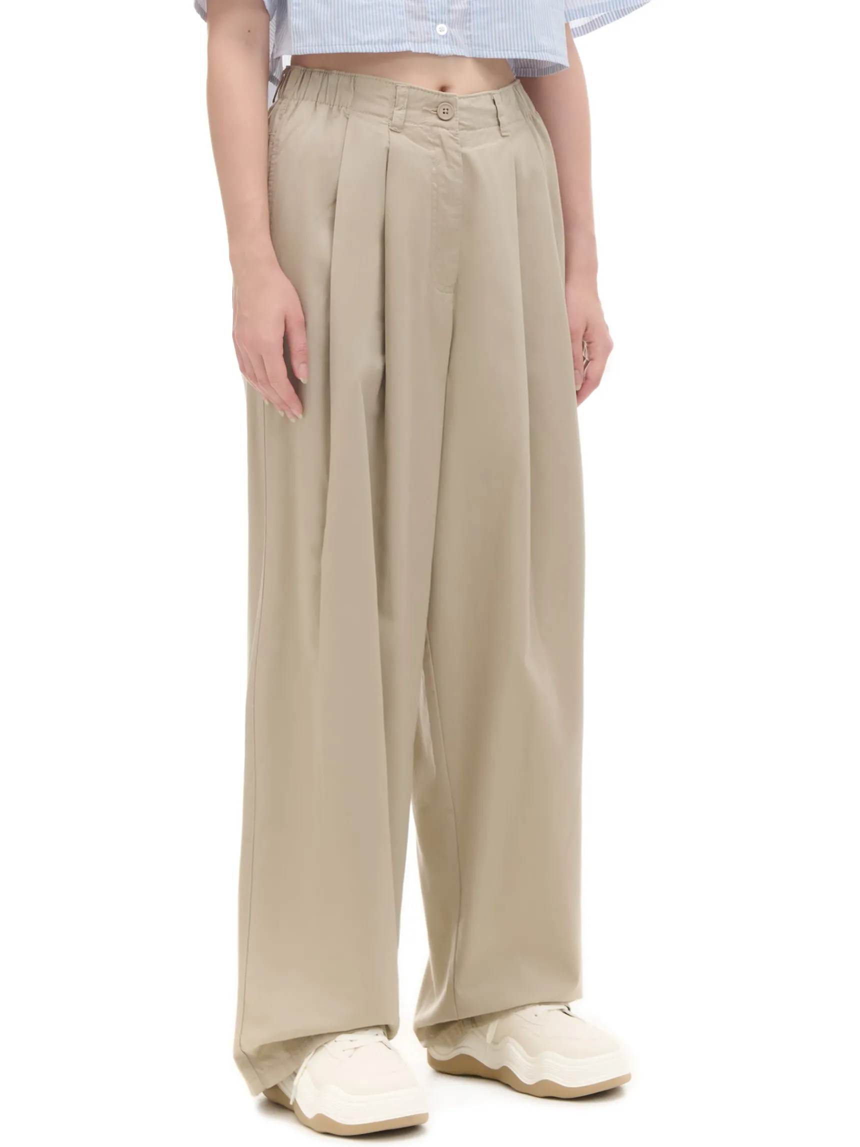 Hot Cropp Beżowe spodnie wide leg beżowy