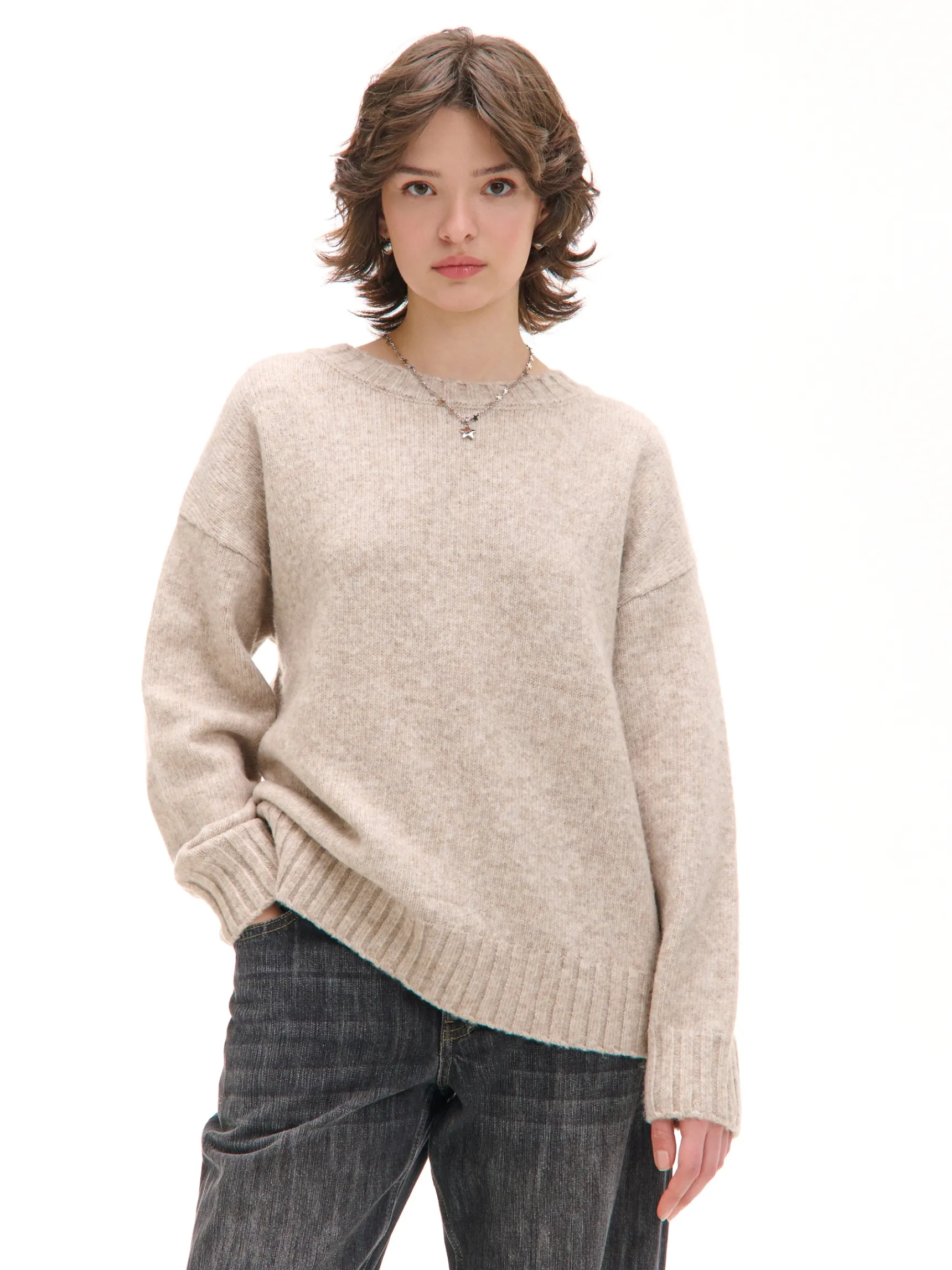 Online Cropp gładki sweter beżowy