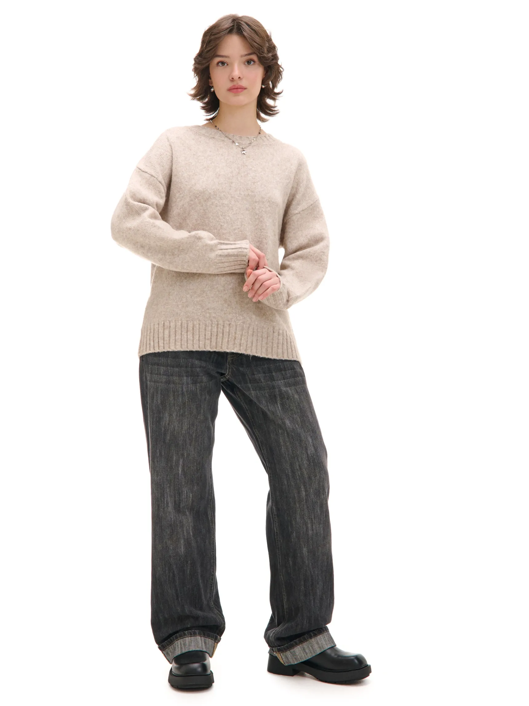 Online Cropp gładki sweter beżowy