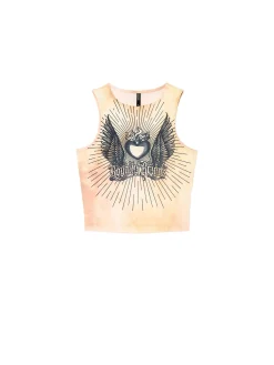 Clearance Cropp Beżowy top z efektem tie-dye wielobarwny