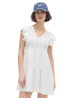 Online Cropp Biała ażurowa sukienka mini biały