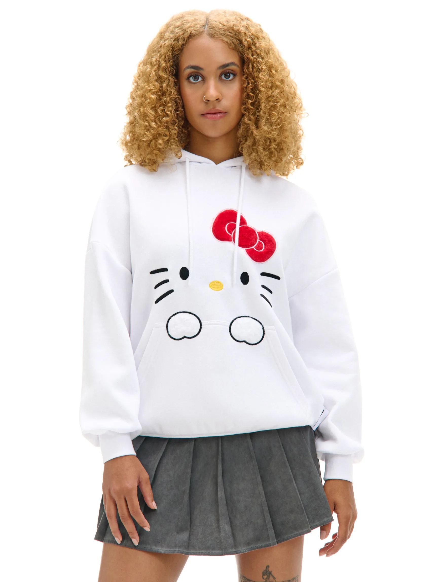 Online Cropp Biała bluza hoodie Hello Kitty biały
