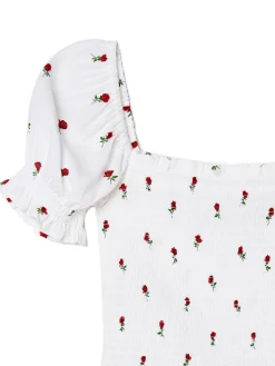 Best Cropp Biała bluzka crop top w kwiaty biały