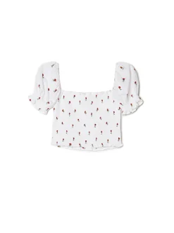 Best Cropp Biała bluzka crop top w kwiaty biały