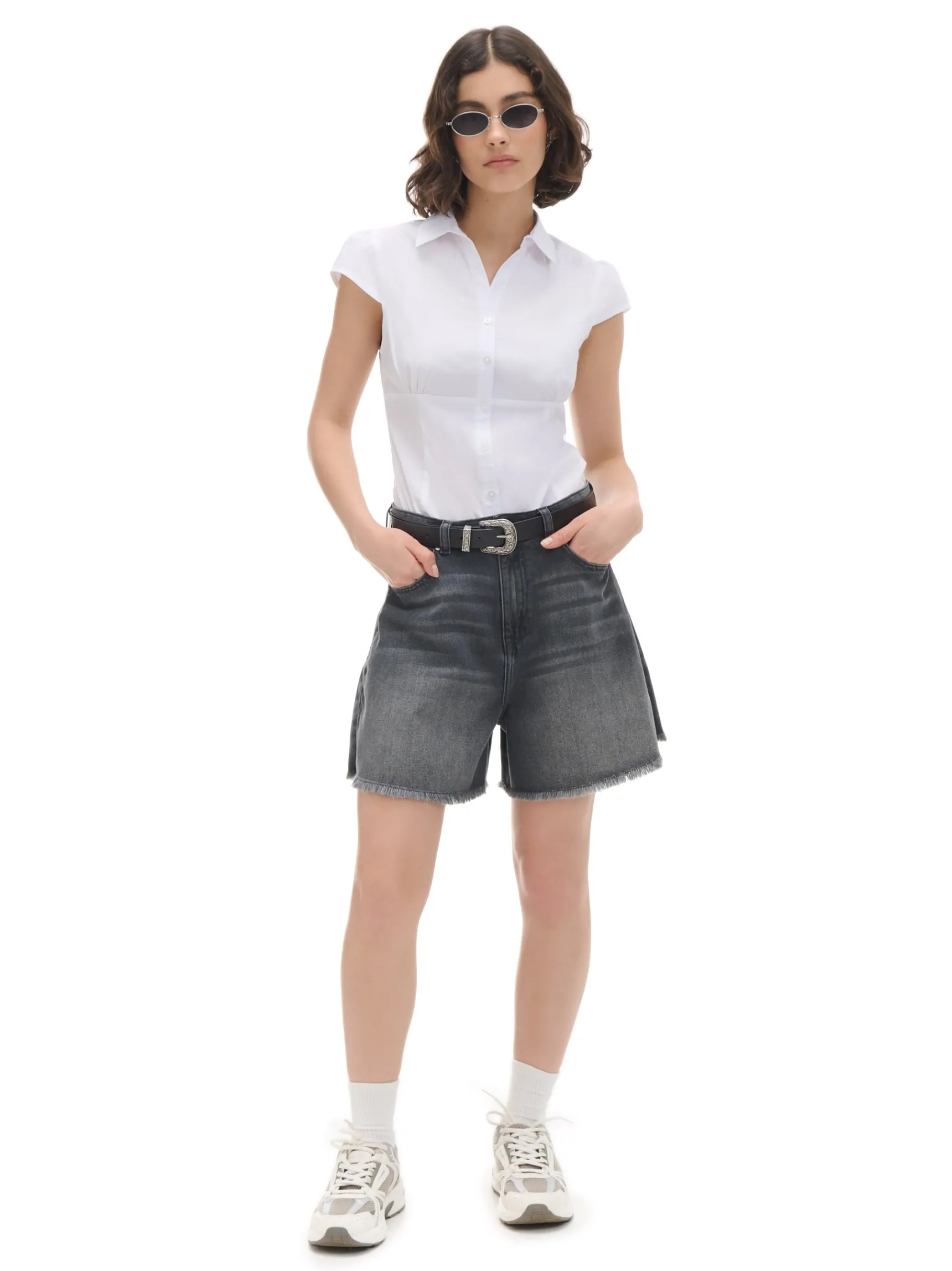 Hot Cropp Biała koszula z krótkim rękawem biały