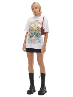 Discount Cropp Biała koszulka z kolorowym nadrukiem UNISEX jasnyszary