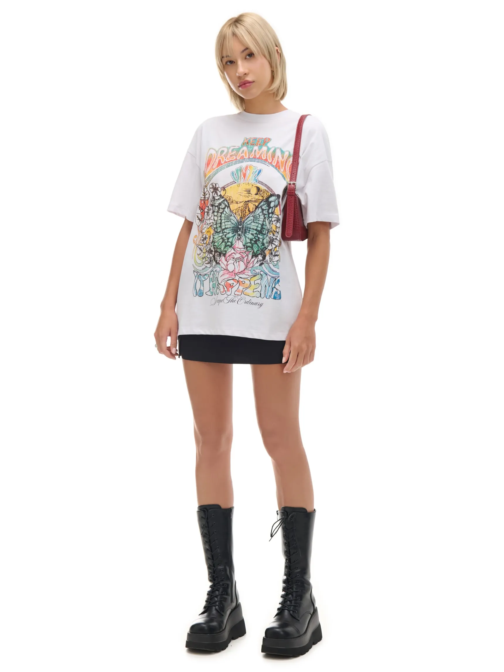 Discount Cropp Biała koszulka z kolorowym nadrukiem UNISEX jasnyszary