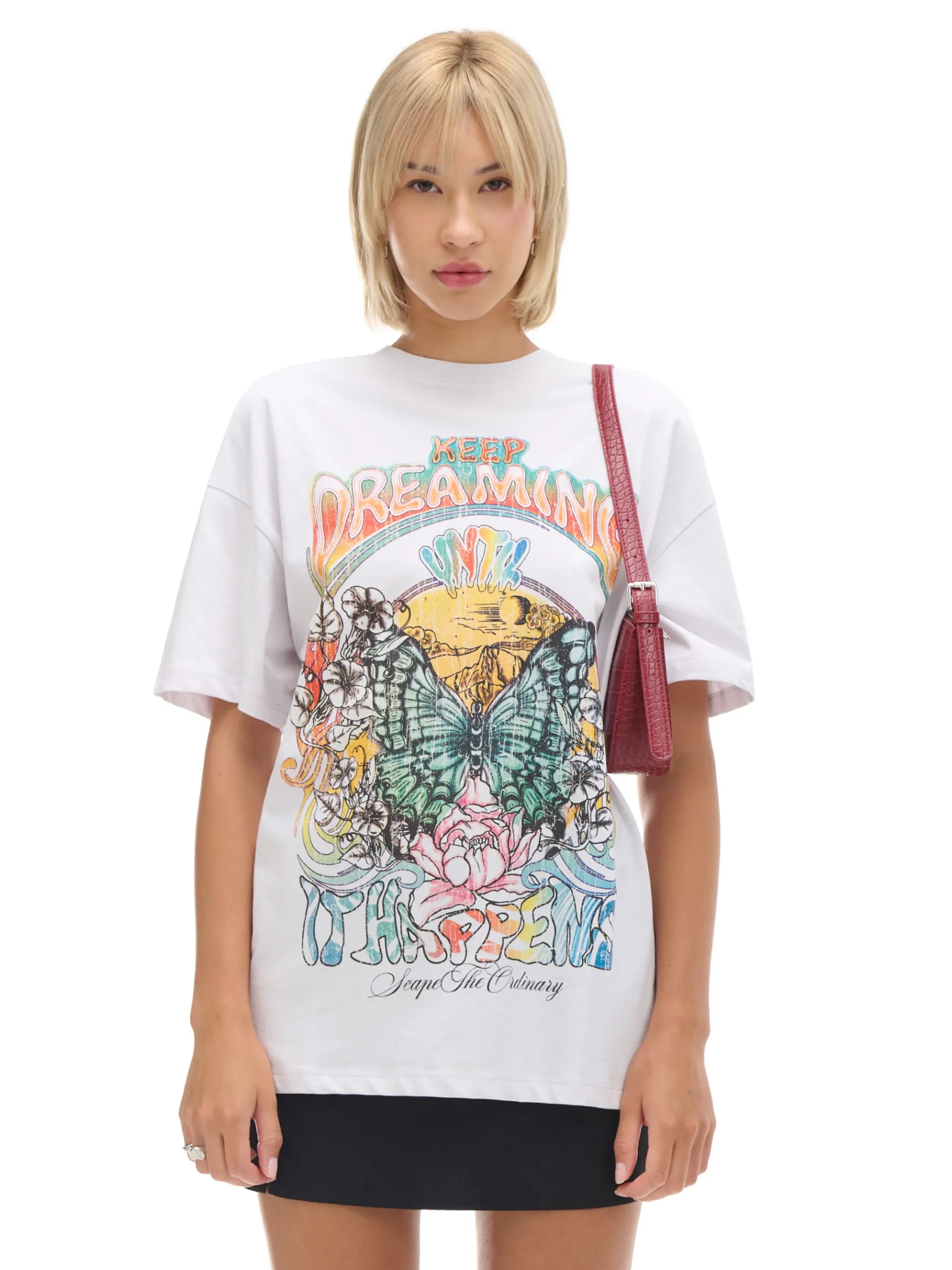 Discount Cropp Biała koszulka z kolorowym nadrukiem UNISEX jasnyszary