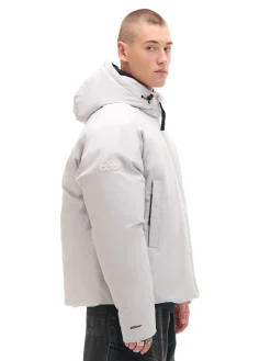 Clearance Cropp Biała kurtka puffer z kapturem jasnyszary