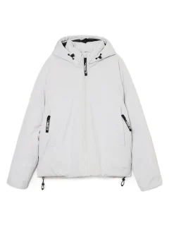 Clearance Cropp Biała kurtka puffer z kapturem jasnyszary