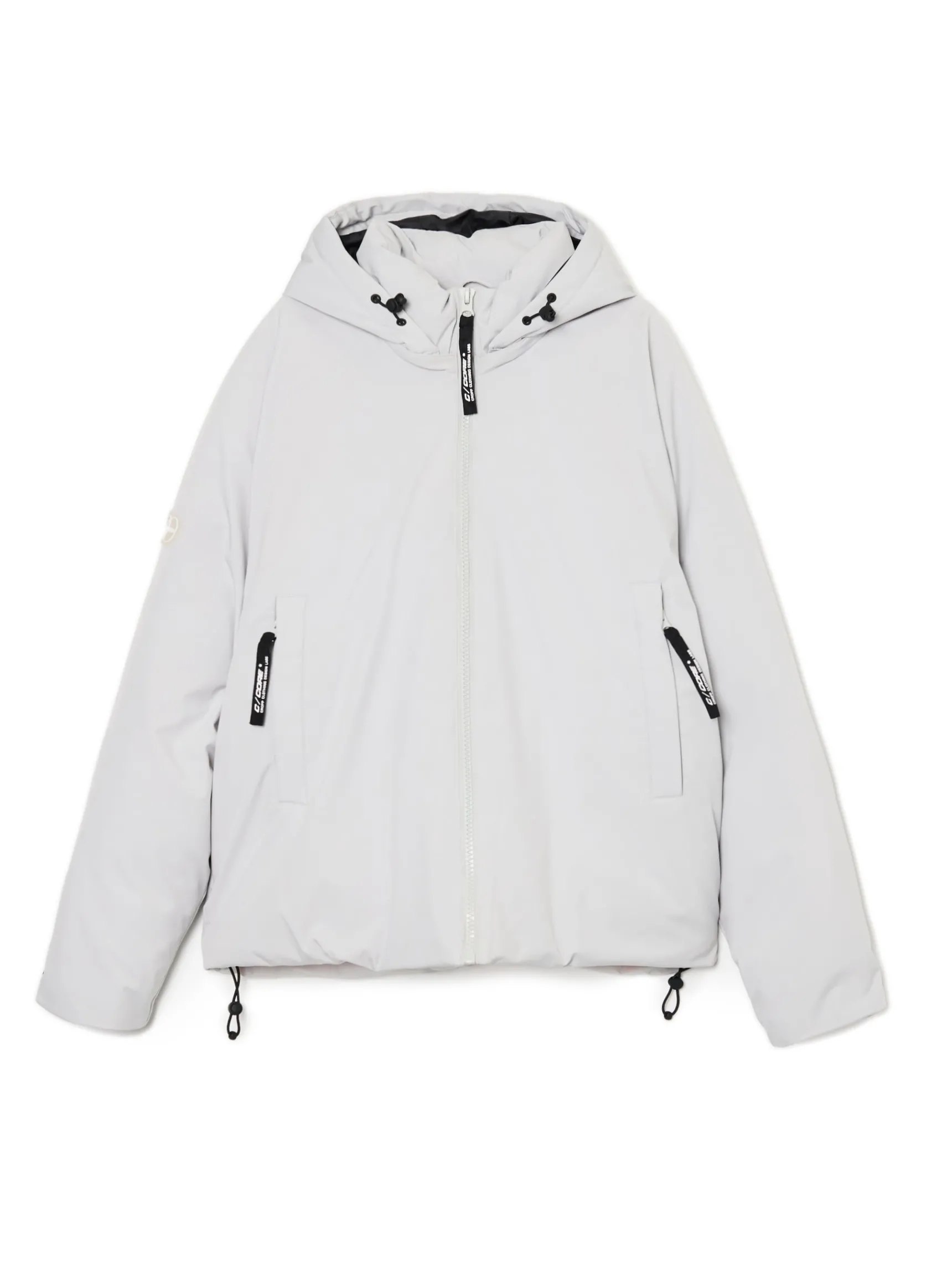 Clearance Cropp Biała kurtka puffer z kapturem jasnyszary