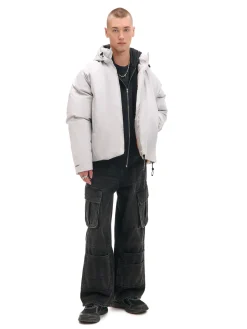 Clearance Cropp Biała kurtka puffer z kapturem jasnyszary