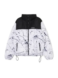 Sale Cropp Biała kurtka puffer z nadrukiem biały