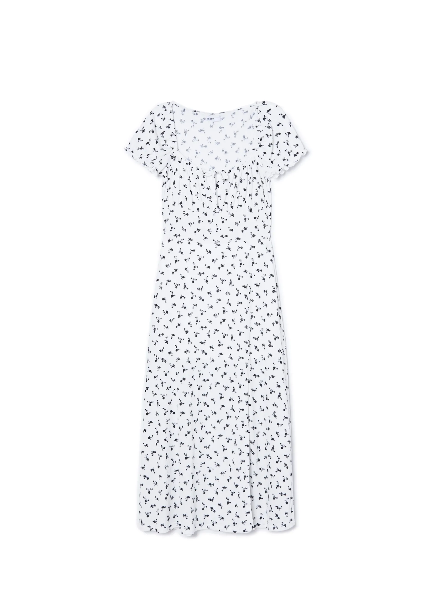 Discount Cropp Biała sukienka midi w kwiaty biały