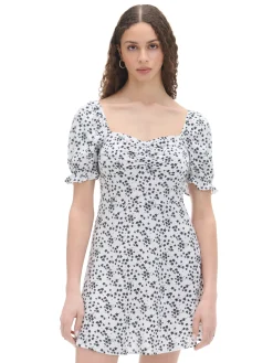 Clearance Cropp Biała sukienka mini w kwiaty kremowy