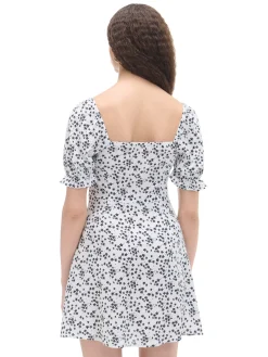 Clearance Cropp Biała sukienka mini w kwiaty kremowy
