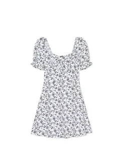 Clearance Cropp Biała sukienka mini w kwiaty kremowy