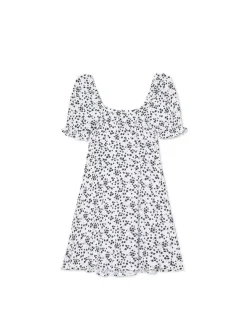 Clearance Cropp Biała sukienka mini w kwiaty kremowy