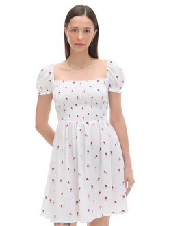 Best Cropp Biała sukienka mini z bufiastymi rękawami biały