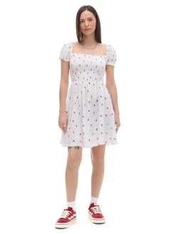 Best Cropp Biała sukienka mini z bufiastymi rękawami biały